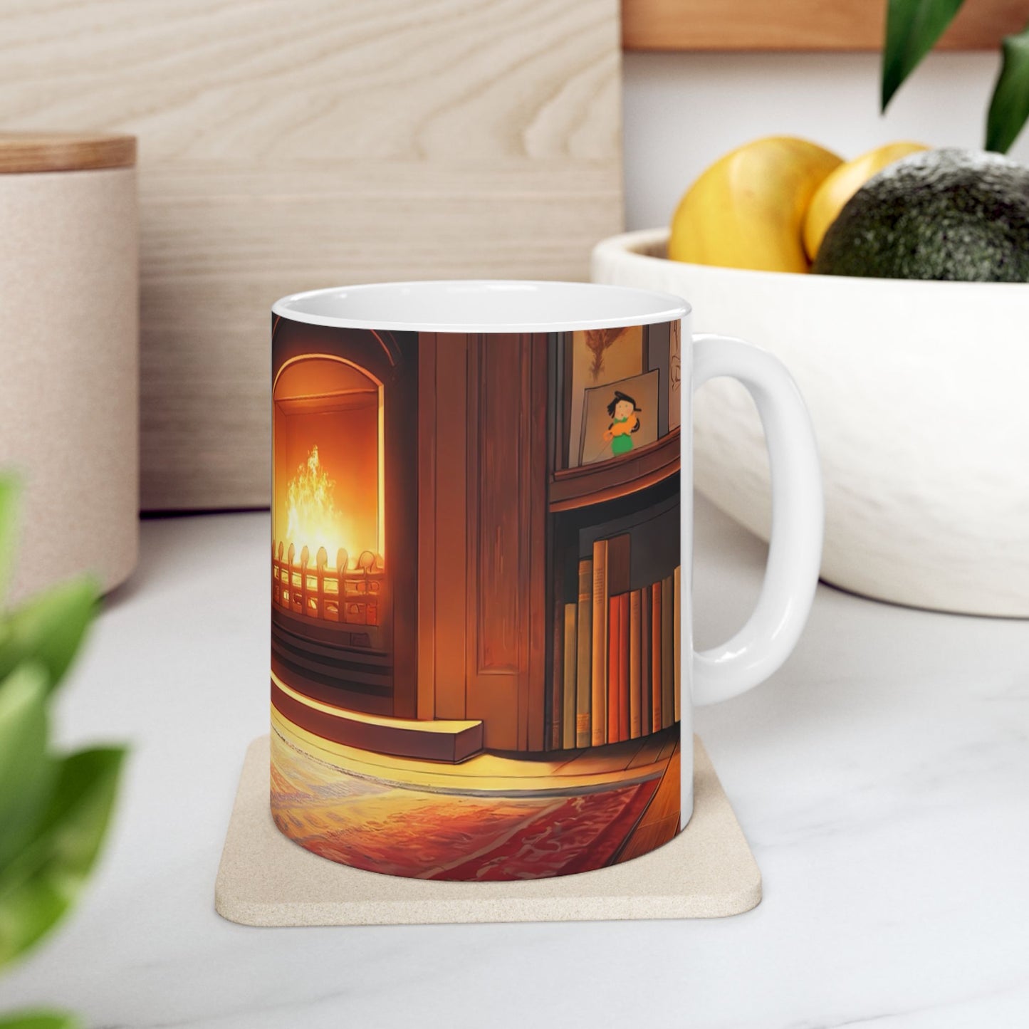 Cozy Fireplace Cat Mug – Ceramic Coffee Cup (11oz/15oz)