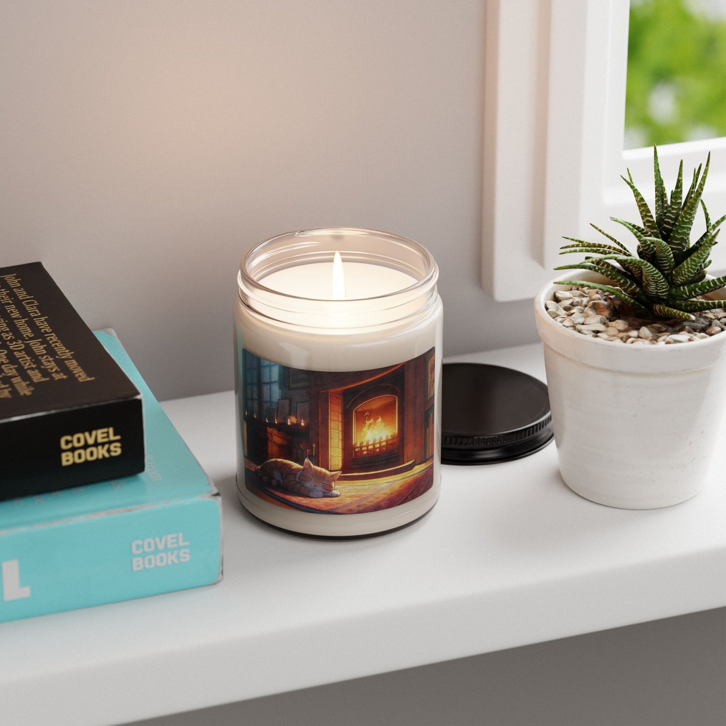 Cozy Fireplace Cat Scented Soy Candle – 9oz Relaxing Home Fragrance