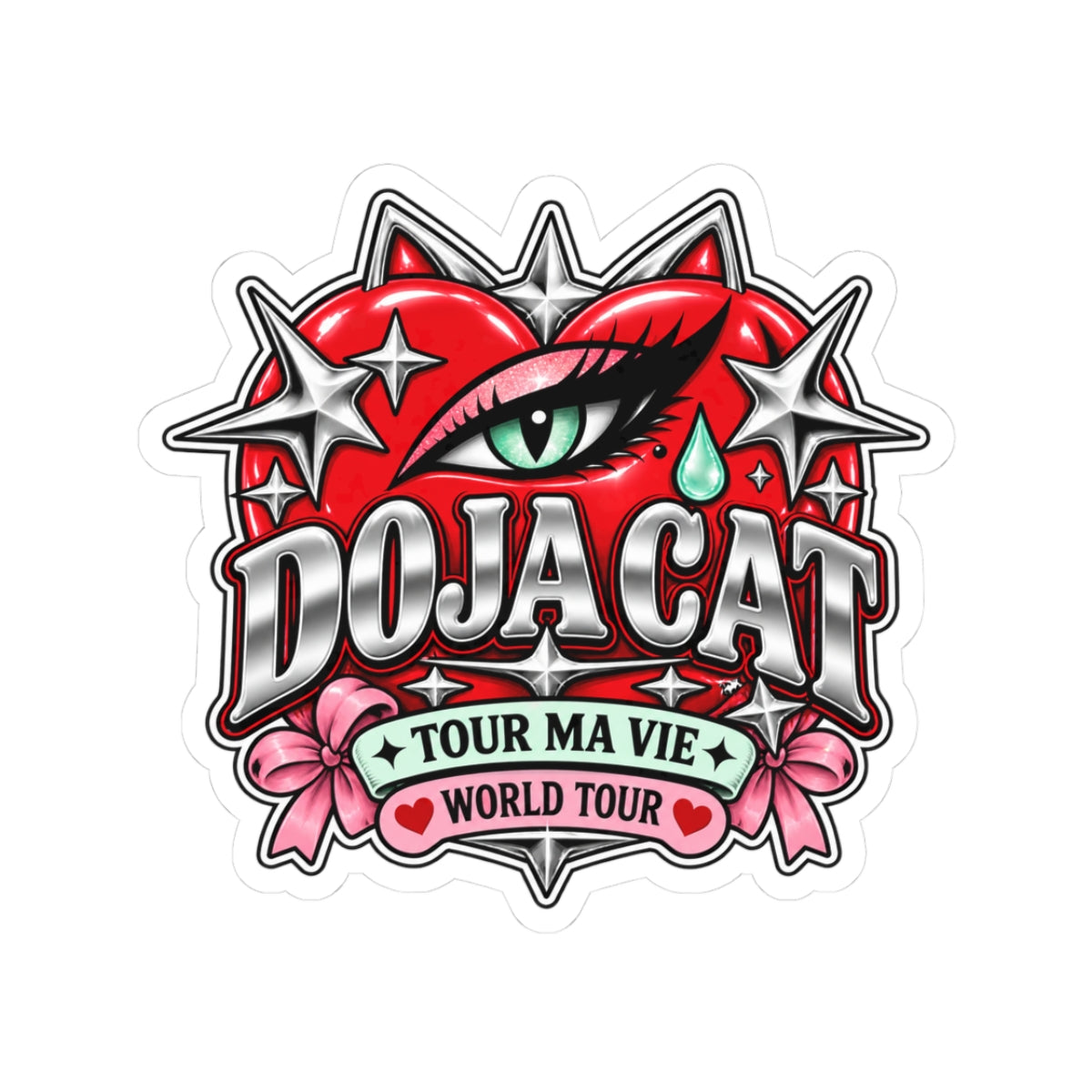 Red Heart Chrome Eye Kiss-Cut Stickers