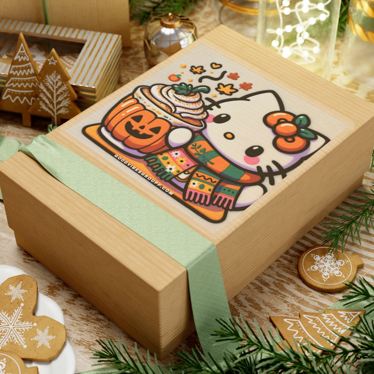 Fall Kitty Pumpkin Spice Latte Stickers Black