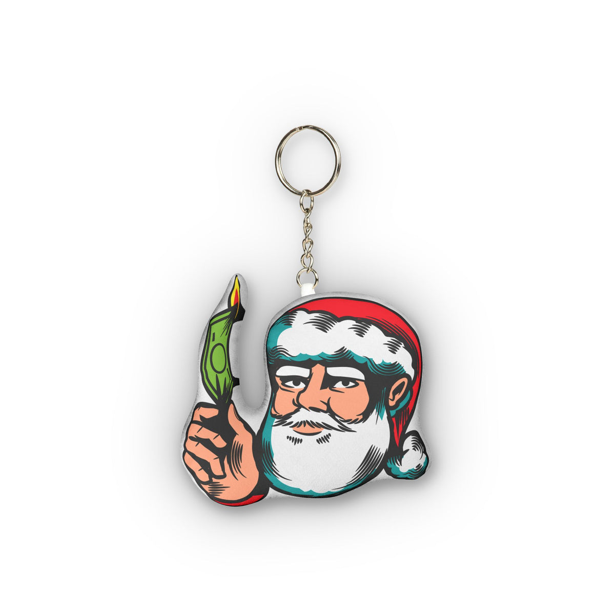 Santa Holding Burning Dollar Bill Mini Plush Keychain