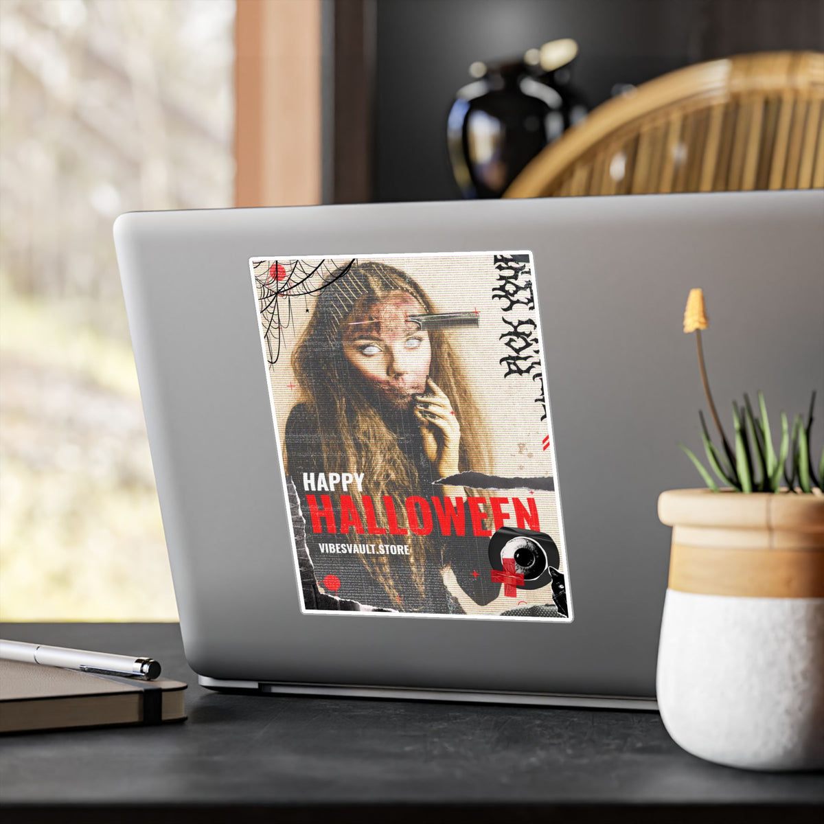 Halloween Kiss-Cut Vinyl Decal — "Happy Halloween" Horror Collage Sticker— Halloween 2026