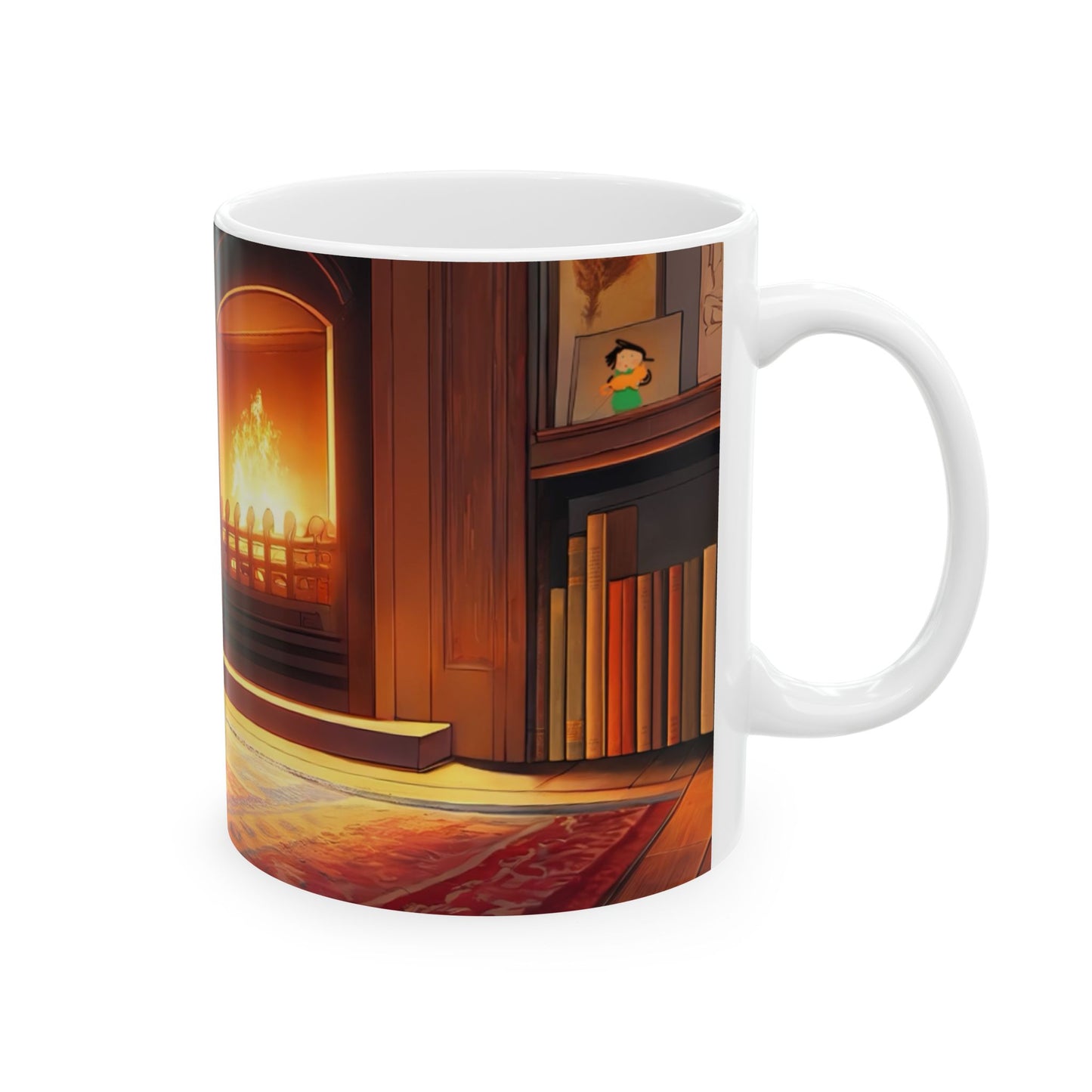 Cozy Fireplace Cat Mug – Ceramic Coffee Cup (11oz/15oz)