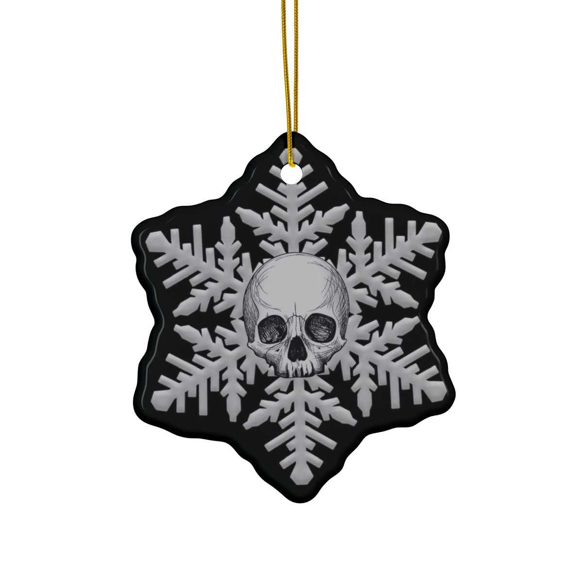 Black Gray Goth Skull Snowflake Christmas Ornament 1pc, 3pcs, 5pcs, or 10pcs
