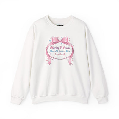 Having A Crisis But At Least It's Aesthetic Sweatshirt | coquette ribbon, pastel humor