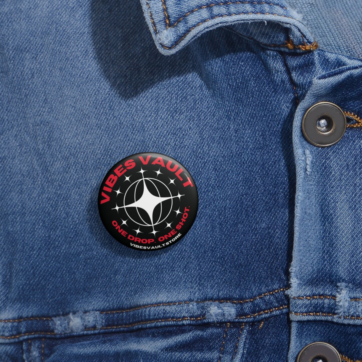 Vibes Vault Logo Sweatshirt Pin Button with Globe Stars