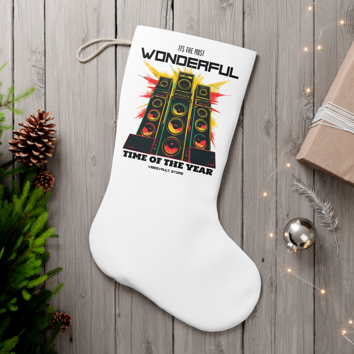 Christmas Speaker Stack Stocking – "It's the Most Wonderful Time of the Year" Holiday Stocking for Music Lovers