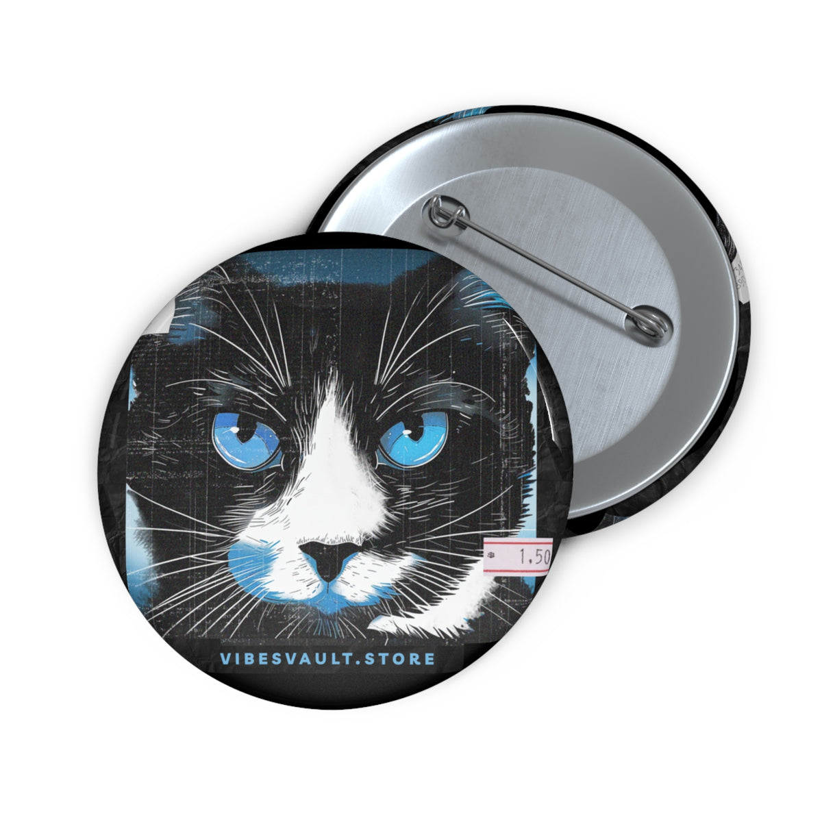 Black Halloween Cat with Blue Eyes Badge Pin Button - Fall Halloween 2026