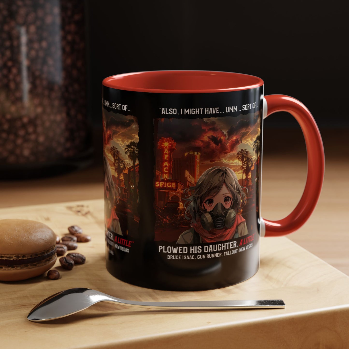 Post-Apocalyptic Anime Coffee Mug — 'Also, I Might Have...Umm...Sort Of' Gas Mask Girl