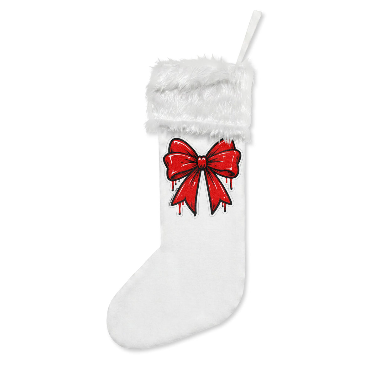Flannel Christmas Stocking with Red Bow - Plush Holiday Mantel Decor