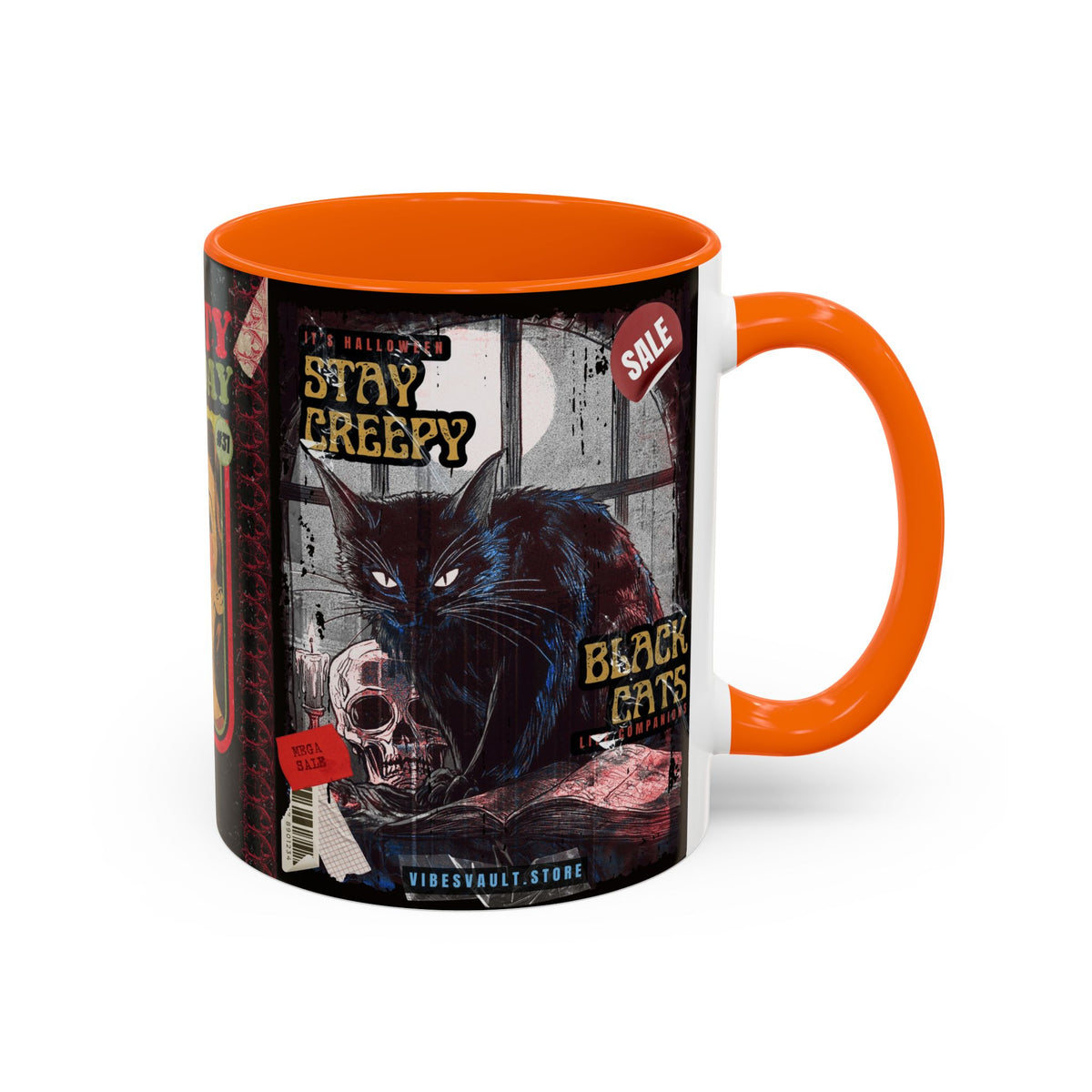 3 Book Covers Retro Vampire, Death and Black Cats Mug — Two-Tone Accent 11/15oz - Fall Halloween 2026
