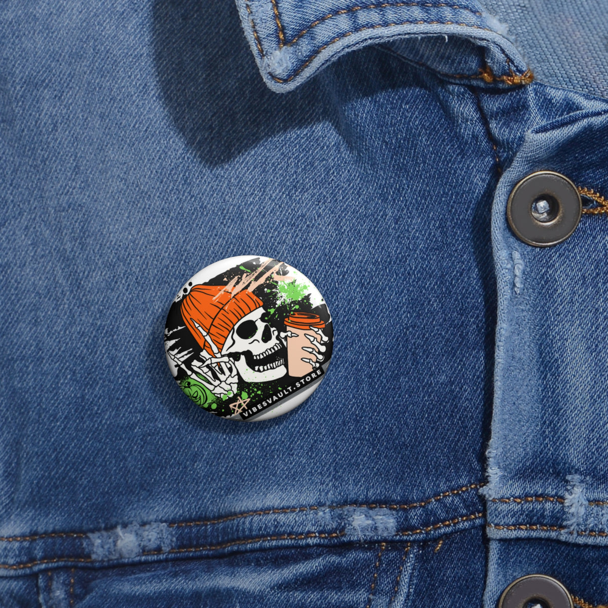 Fall Rocks Skull Button - Pumpkin Coffee Pin - Winter Cozy - Fall Halloween 2026