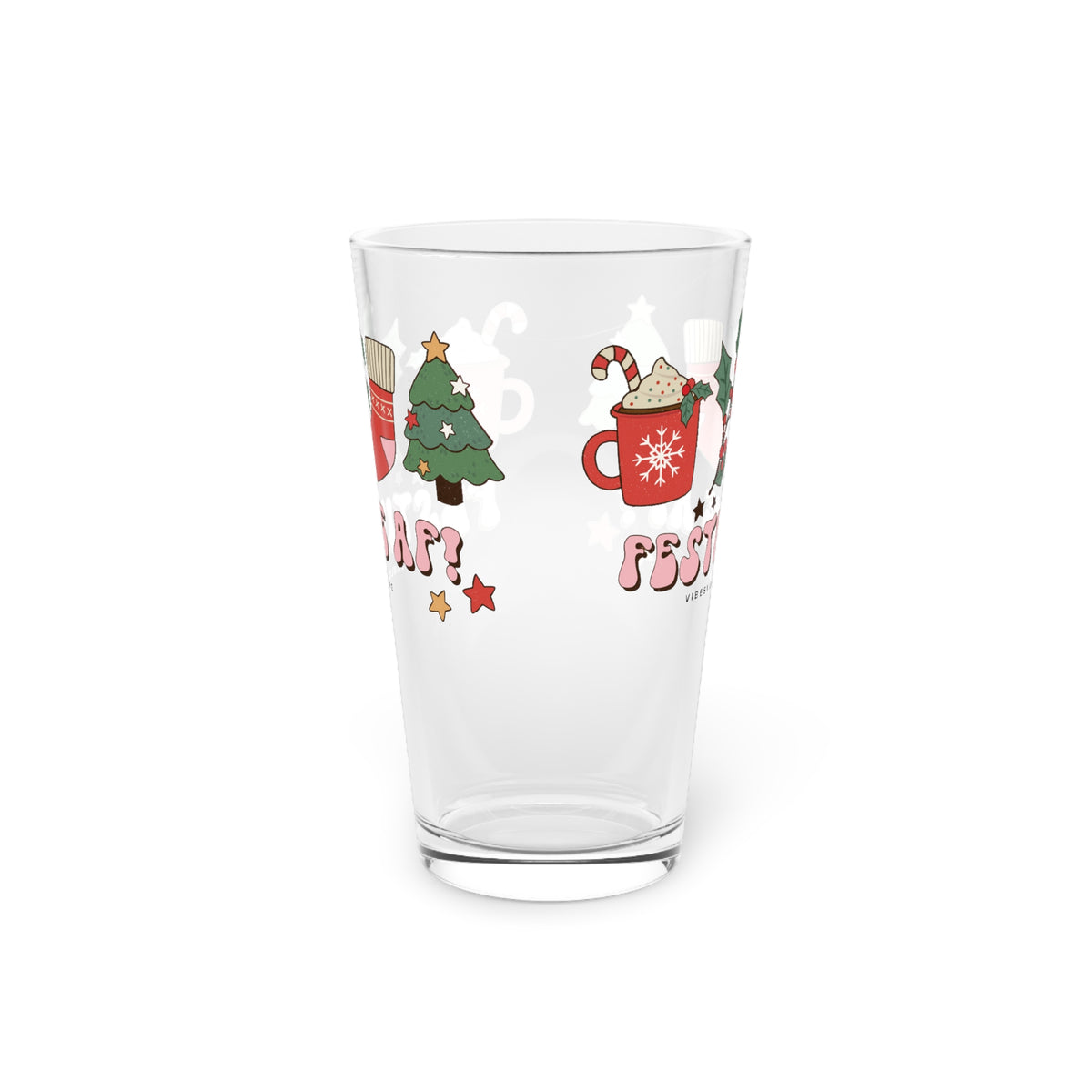 Festive AF Pint Glass — 16oz Christmas Holiday Beer Glass with Cozy Cocoa & Stocking Design