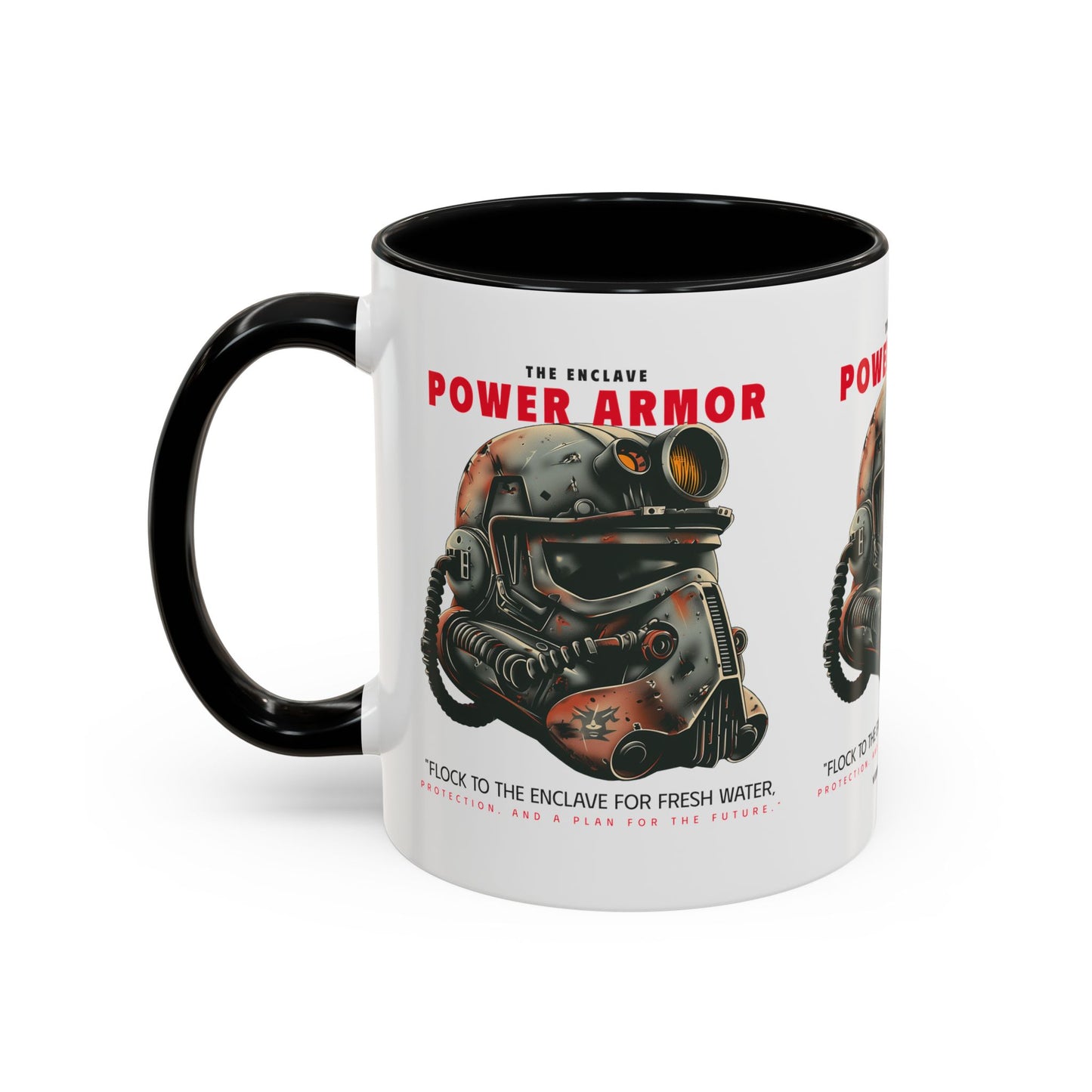 Power Armor Accent Coffee Mug — Fallout Enclave Helmet Design (11/15oz)
