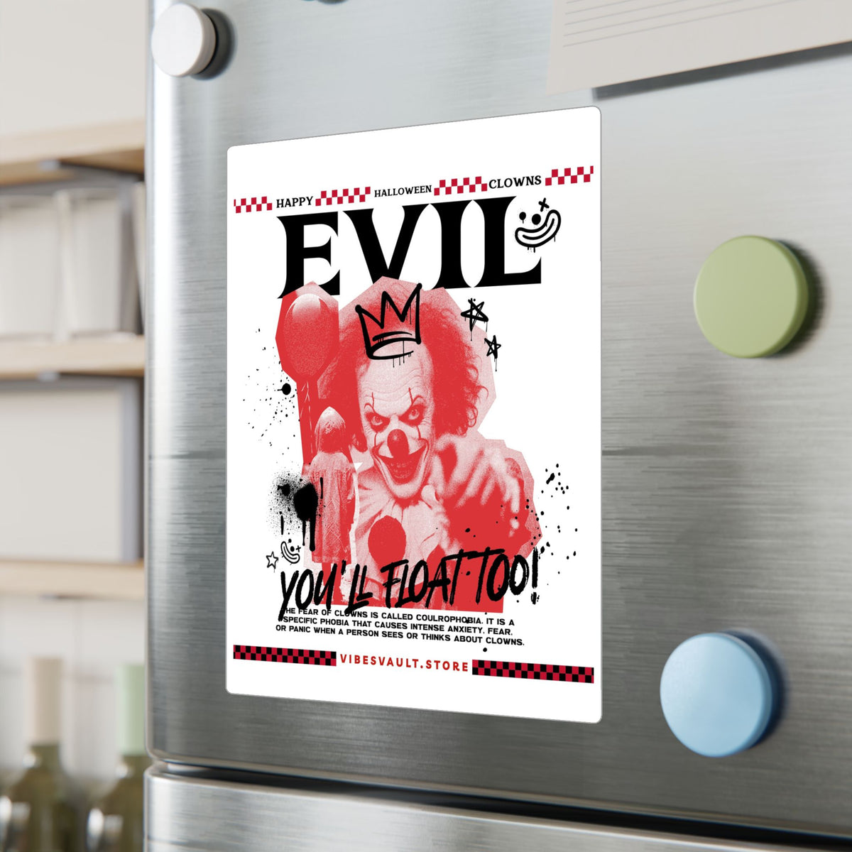 Evil Clown Kiss-Cut Vinyl Decal — Horror Halloween Sticker— Halloween 2026
