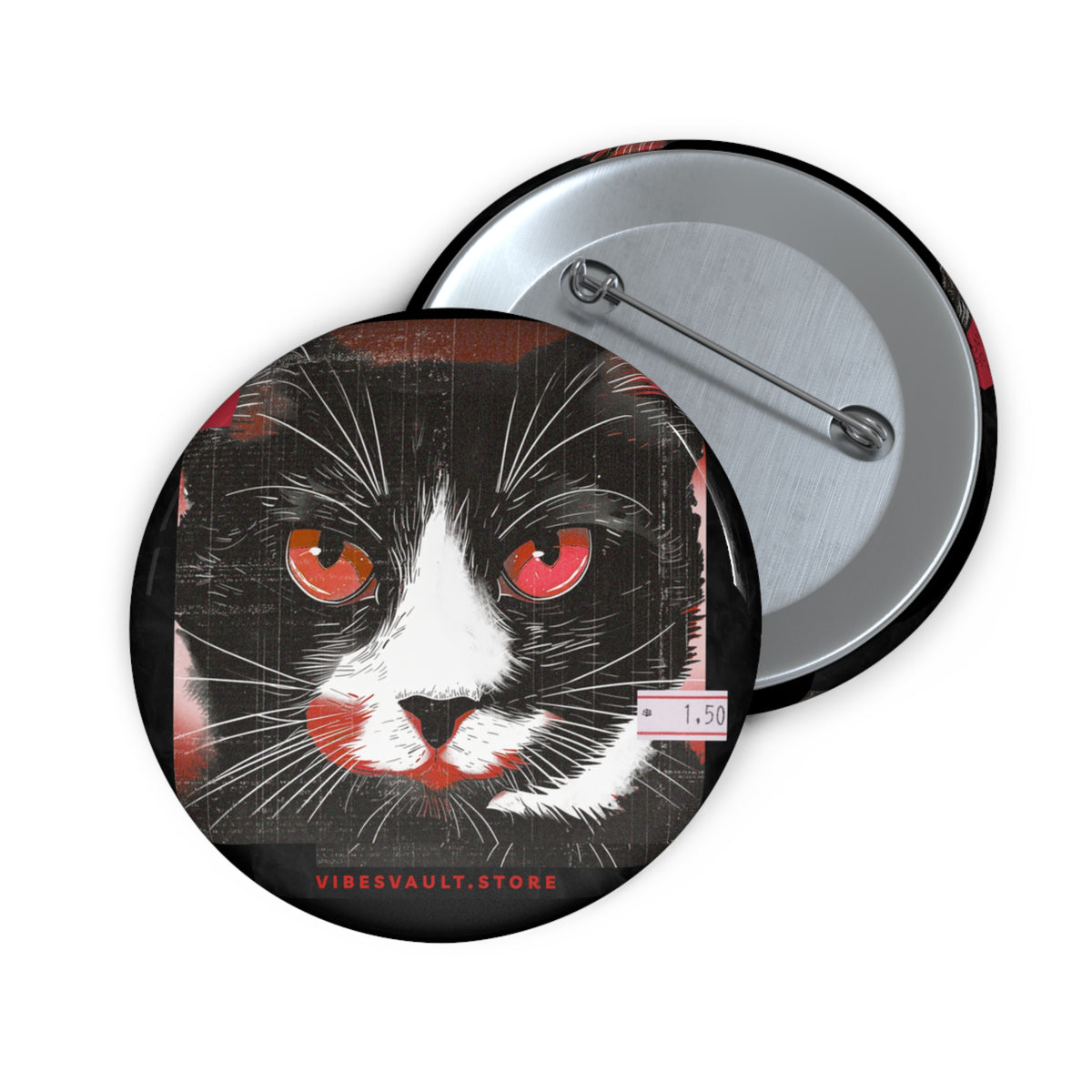 Black Halloween Cat with Red Evil Eyes - Pin Button Badge - Fall 2026