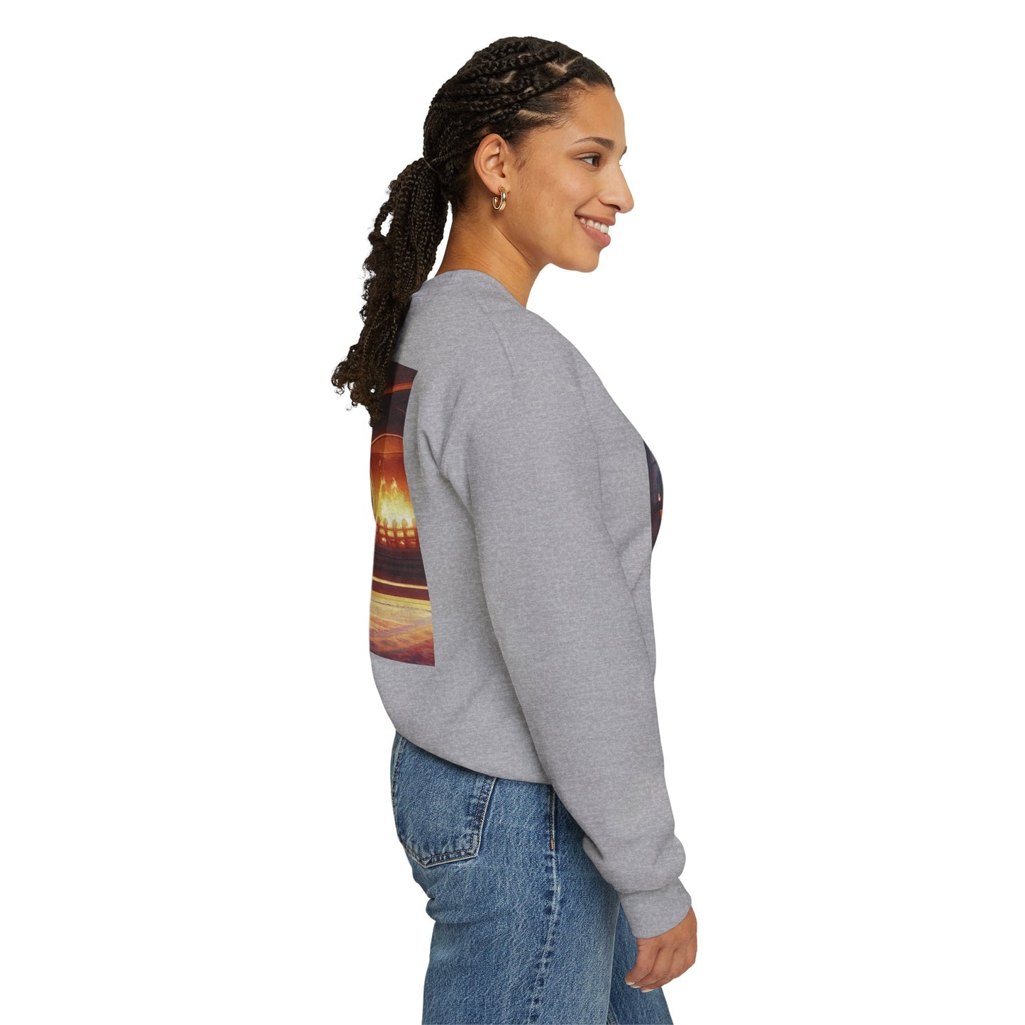 Crewneck Sweatshirt — Cozy Cat by the Fireplace Graphic