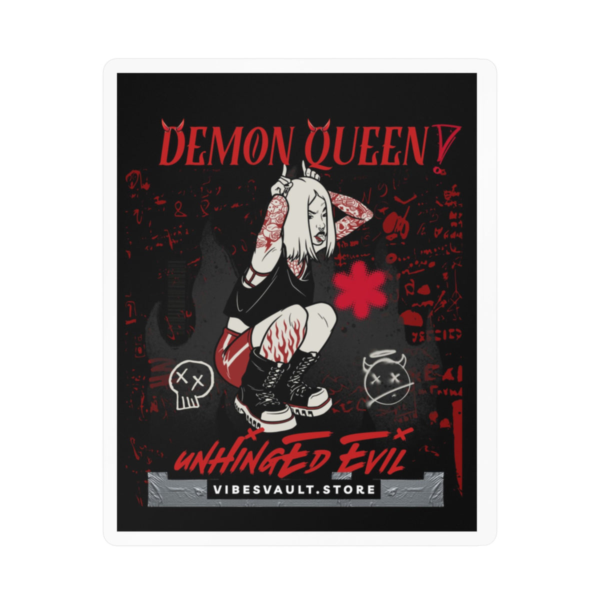 Demon Queen Kiss-Cut Vinyl Decal — Gothic Punk Sticker ("Unhinged Evil")— Halloween 2026