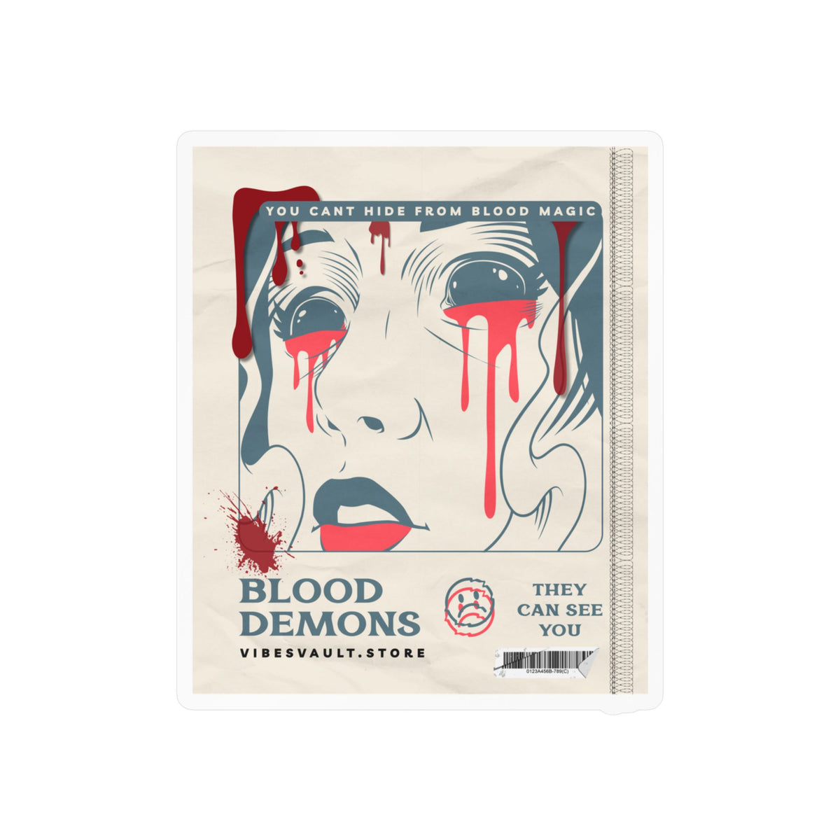 Blood Demons Kiss-Cut Vinyl Decal — Retro Horror Sticker ("You Can't Hide From Blood Magic") — Halloween 2026