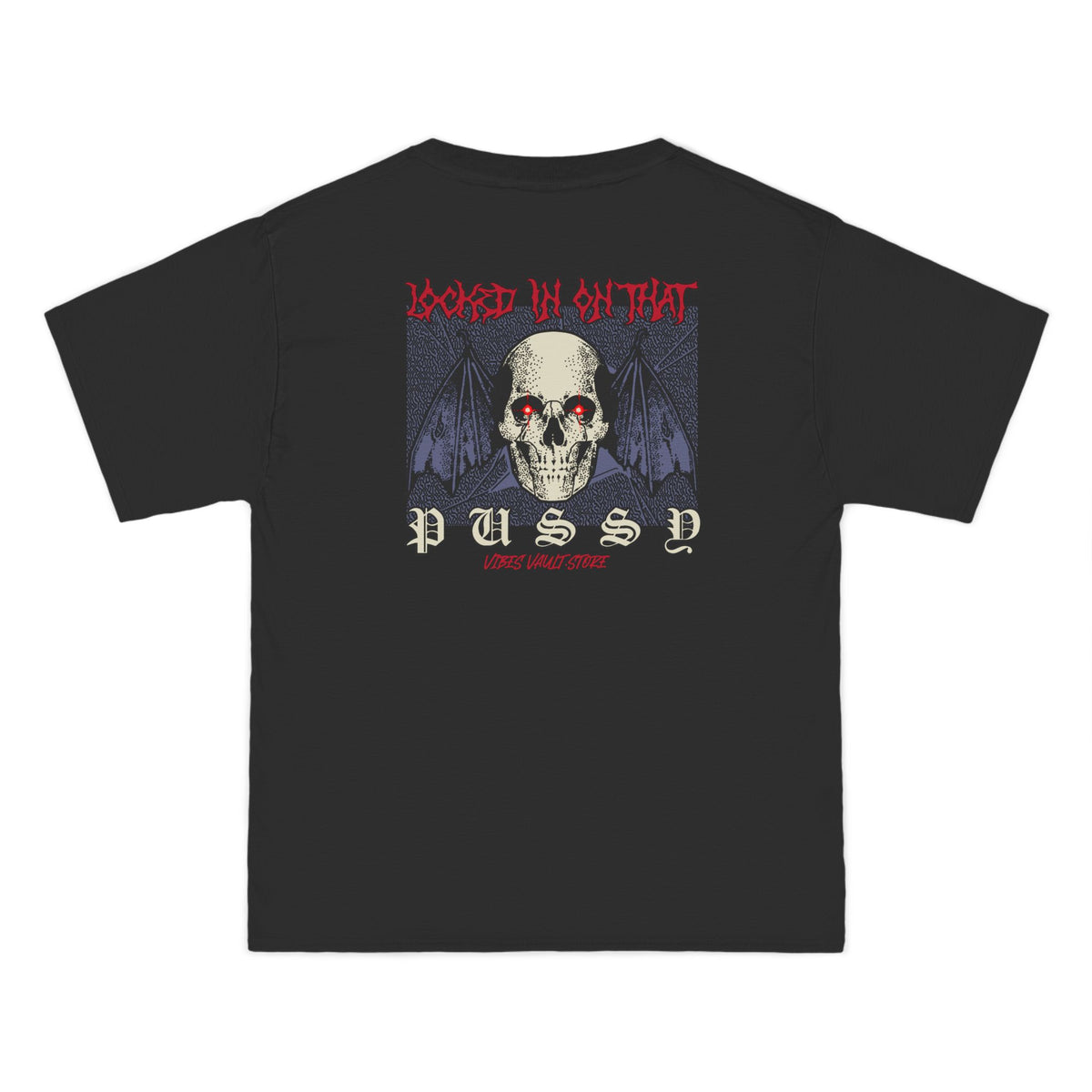 "Locked in on that Pussy" Humor Bat Skull - T-shirt Top - Retro Graphic Tee - Fall Halloween 2026