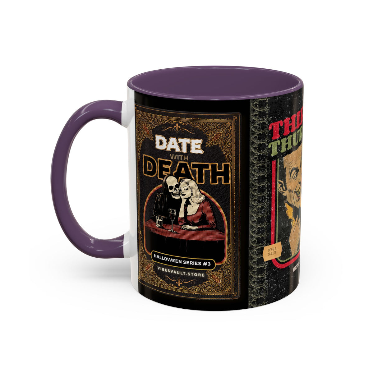 3 Book Covers Retro Vampire, Death and Black Cats Mug — Two-Tone Accent 11/15oz - Fall Halloween 2026