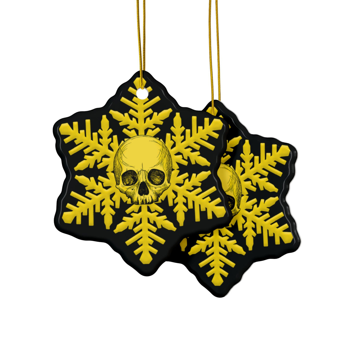 Black Yellow Skull Snowflake Christmas Ornament 1pc, 3pcs, 5pcs, or 10pcs