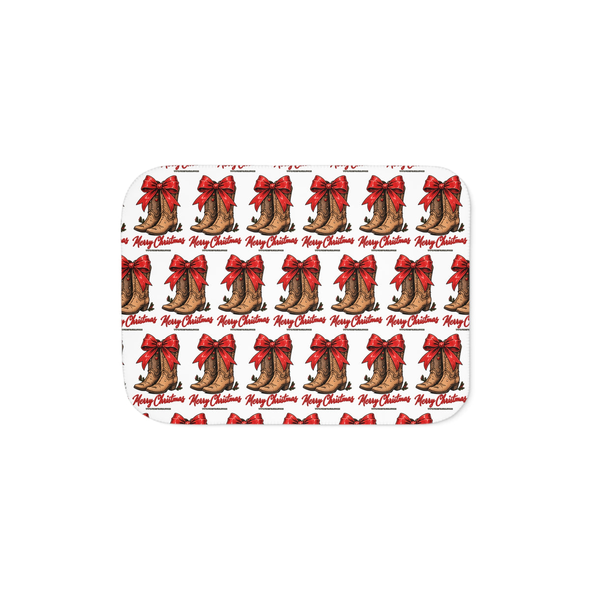 Christmas Cowboy Boots Sherpa Blanket – Merry Christmas Red Bow Holiday Throw