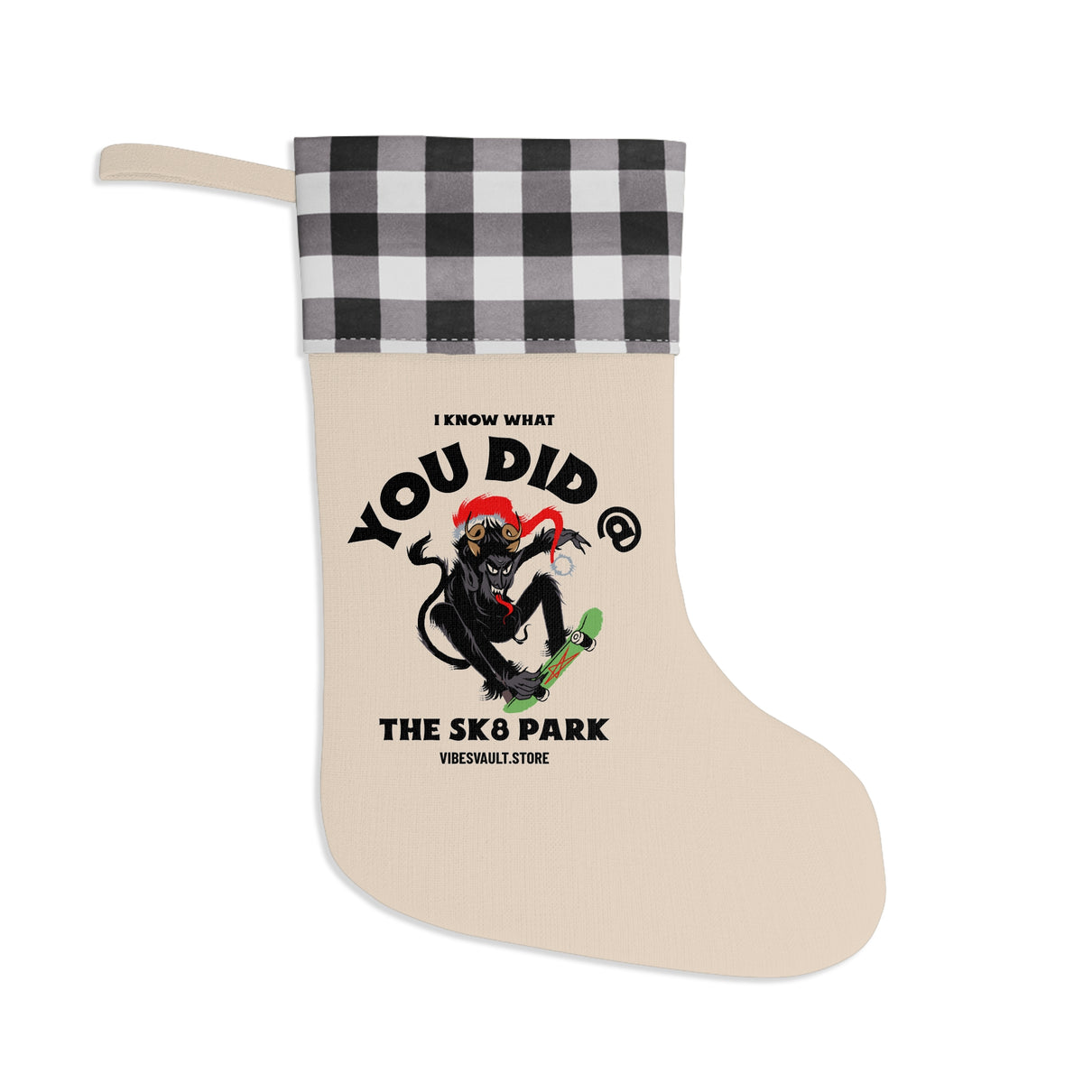 Skatepark Santa Christmas Stocking - 'You Did @ The SK8 Park' Plaid Cuff Holiday Stocking