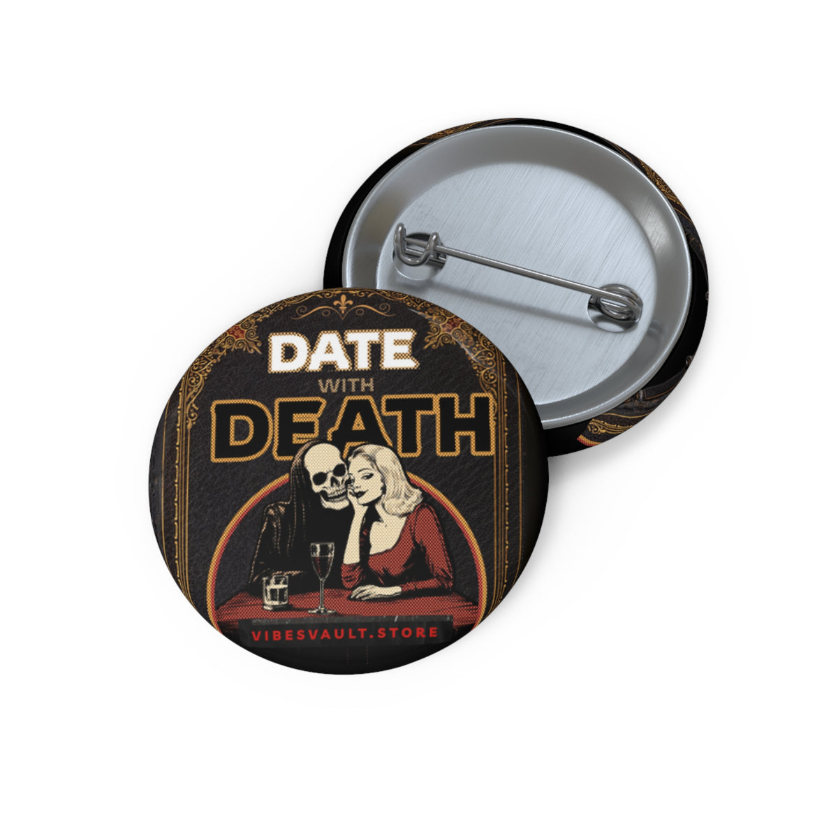 Date With Death Book Cover Badge- Dracula Pin Badge - Fall Halloween 2026