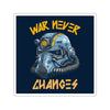 Die-Cut Sticker — Fallout Retro Power Armor Helmet with “War Never Changes” Quote