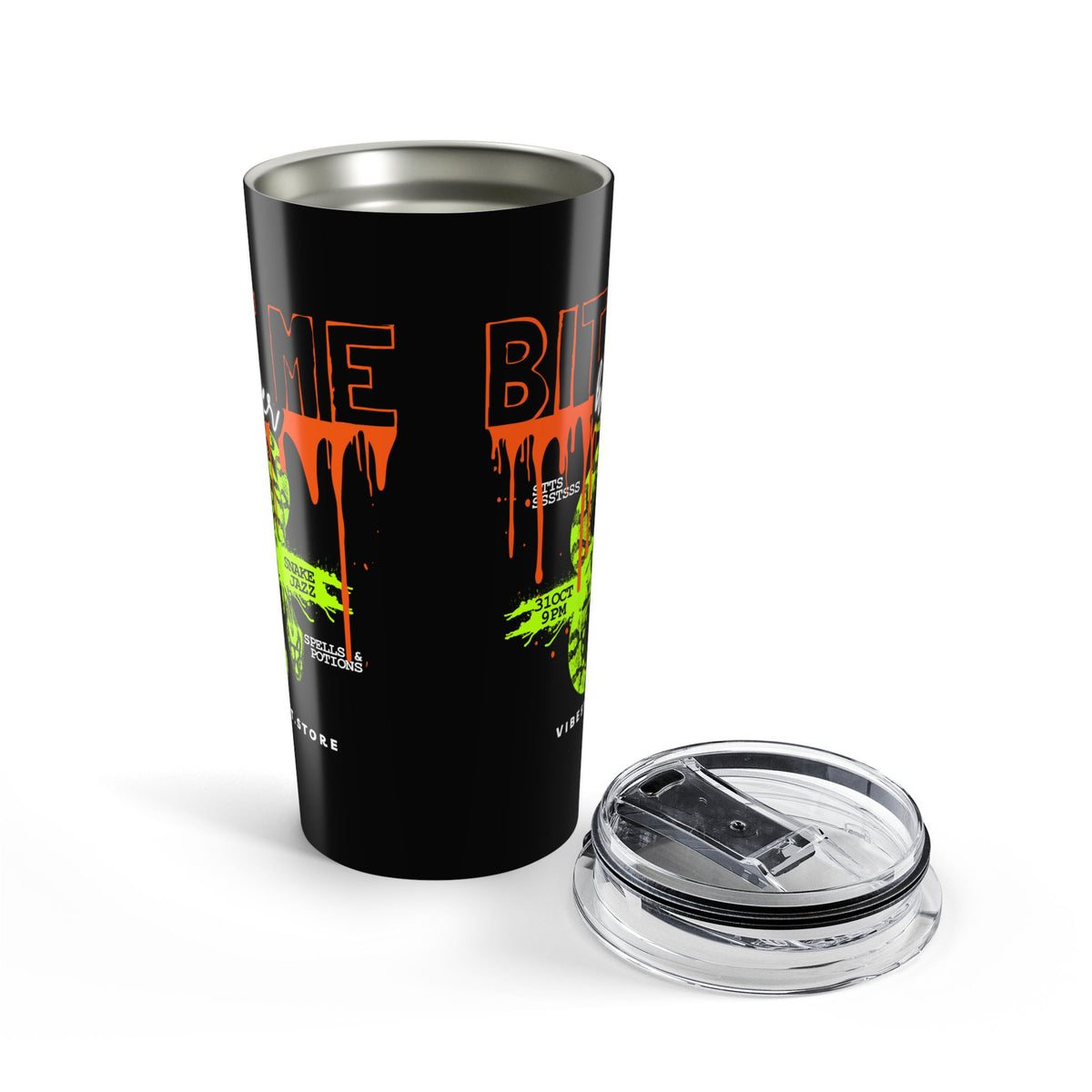 20oz Snake Drip Tumbler — Neon Zombie Skull Travel Cup— Halloween 2026