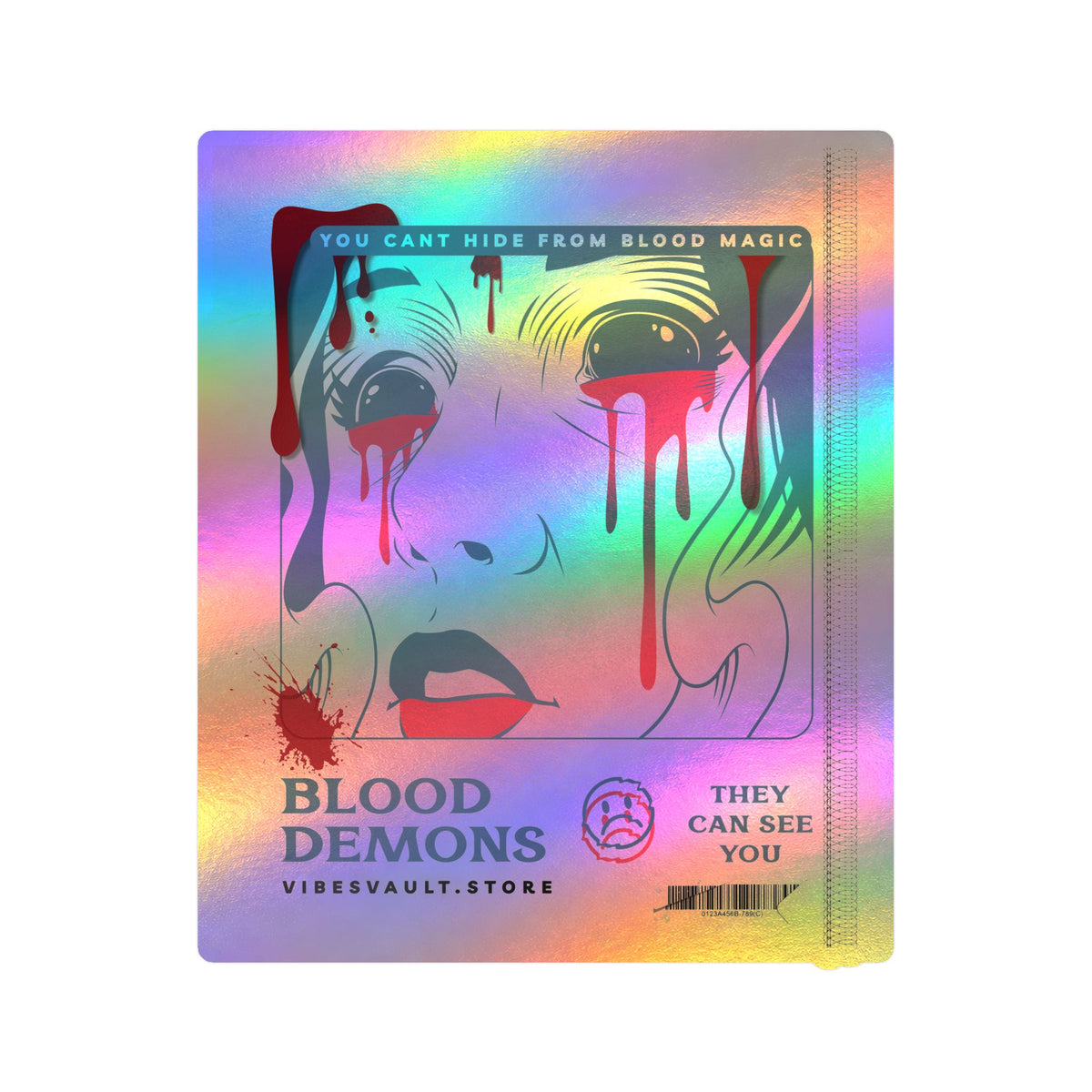 Blood Demons Kiss-Cut Vinyl Decal — Retro Horror Sticker ("You Can't Hide From Blood Magic") — Halloween 2026