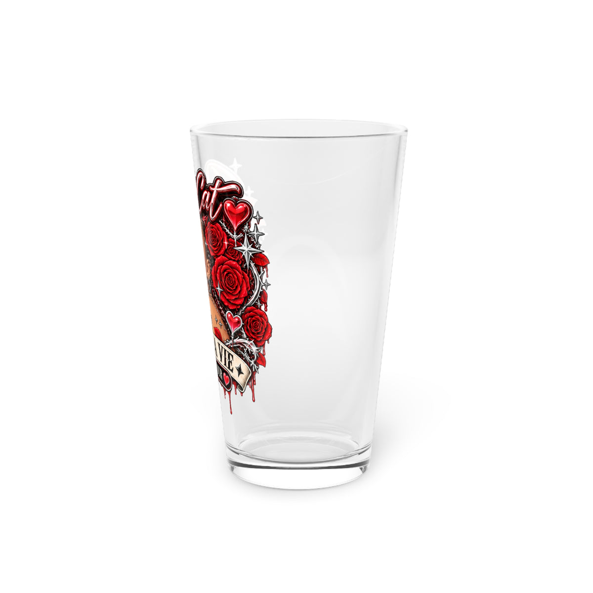 Red Roses Chrome Portrait Pint Glass 16oz