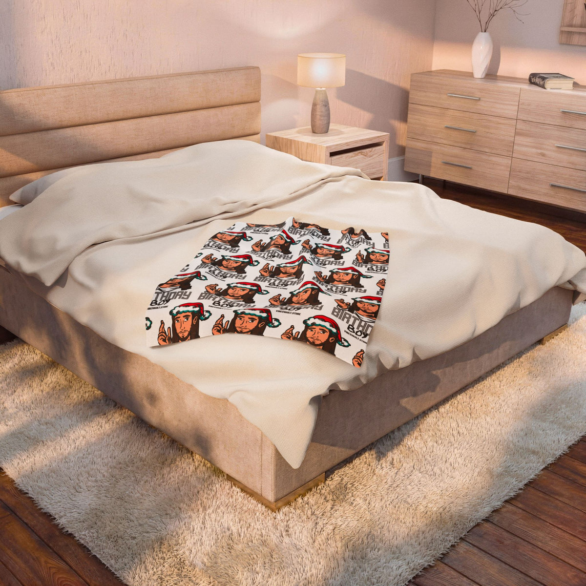 Christmas 'Birthday Boy' Velveteen Plush Blanket – Funny Holiday Portrait Throw