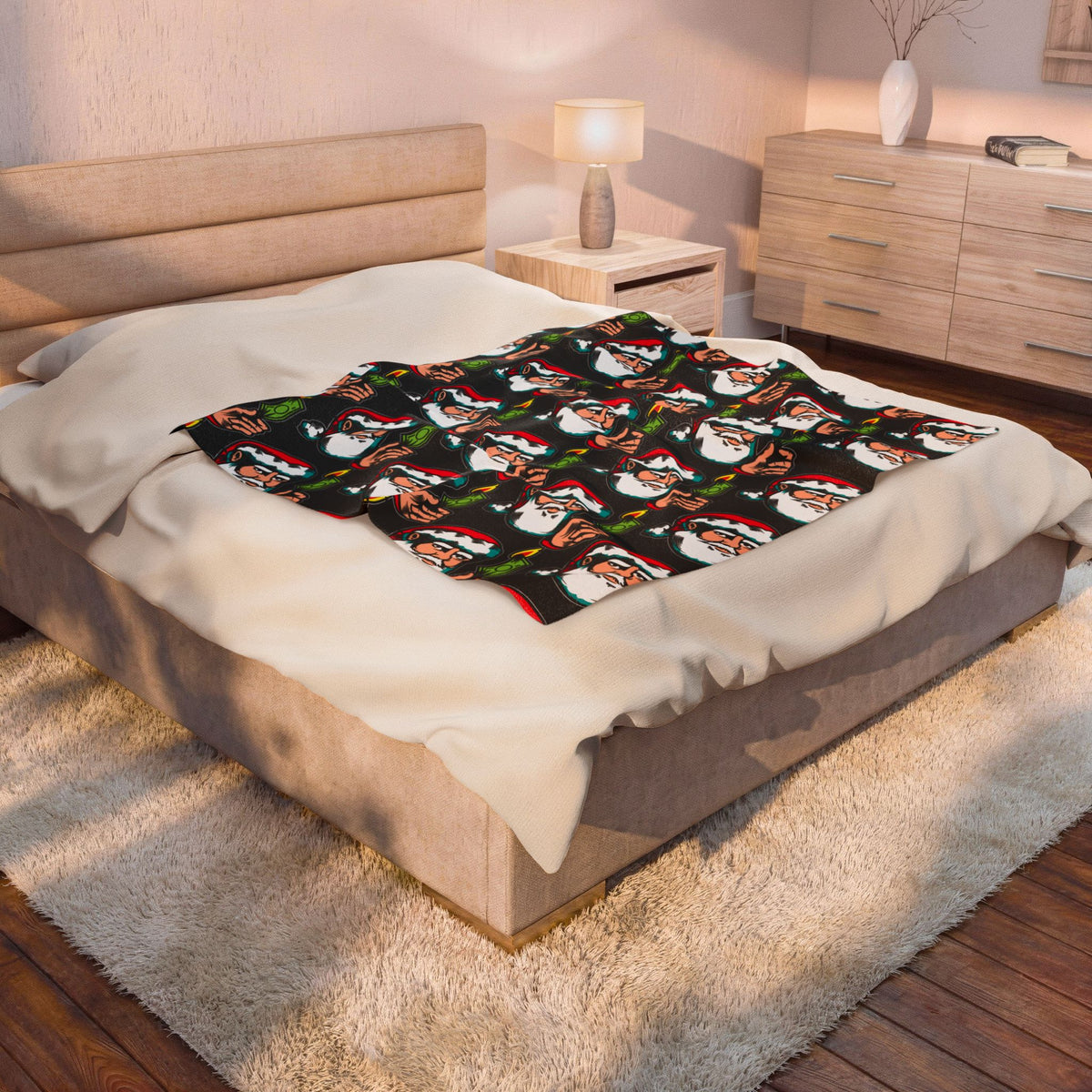 Christmas Time Santa Burning Money Velveteen Plush Blanket