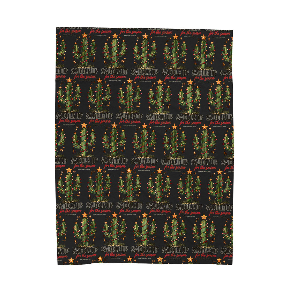 Velveteen Plush Blanket – Christmas Cactus “Saddle Up” Western Holiday Design