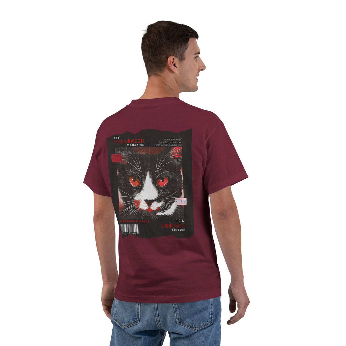Red Halloween Magazine Cat Edition - T-shirt Top - Retro Fall Witch Wizard Magic -Graphic Tee - Fall Halloween 2026