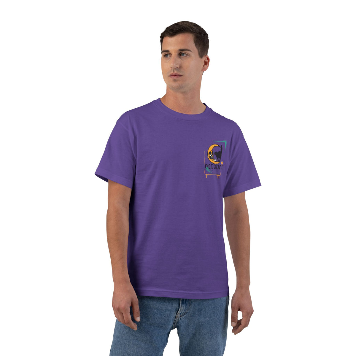 October Crescent Moon and Black Cat - T-shirt Top - Graphic Tee - Fall 2026
