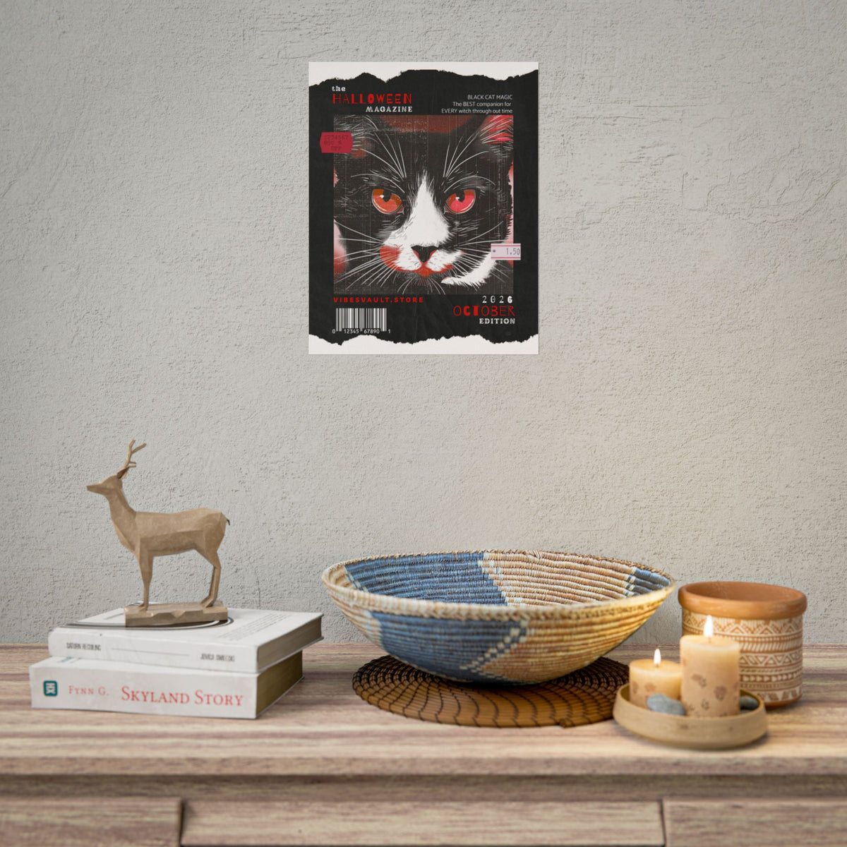 Red Halloween Cat Poster - "Black Cat Magic" October Magazine Cover
