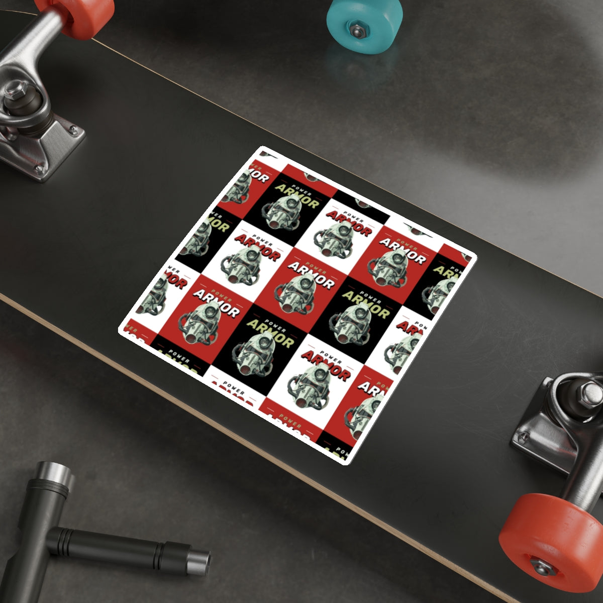 Power Armor Fallout Retro Robot Die-Cut Stickers — Vintage Sci‑Fi Helmet Pattern