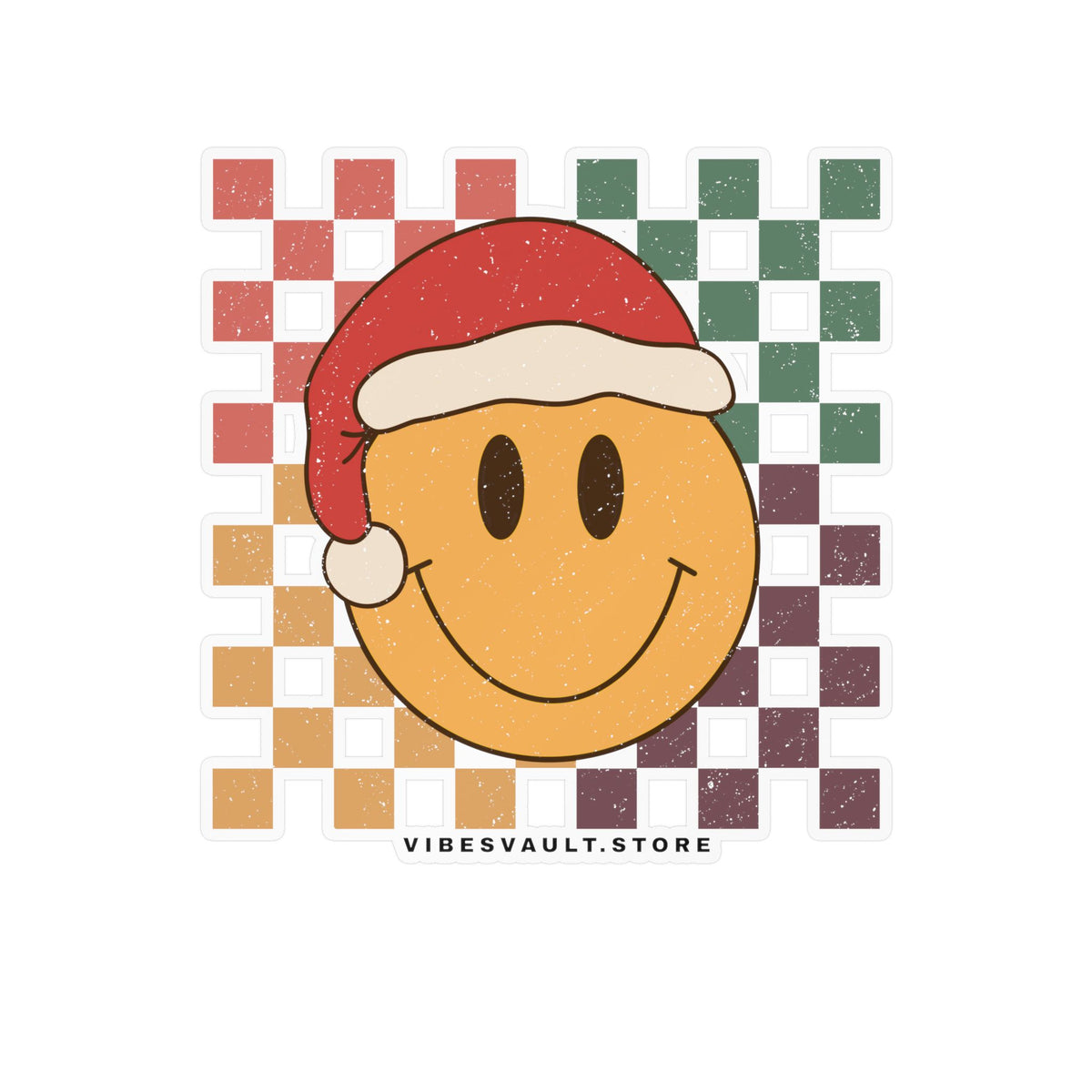Christmas Smile Sticker — Retro Smiley Face Kiss-Cut Vinyl Decal