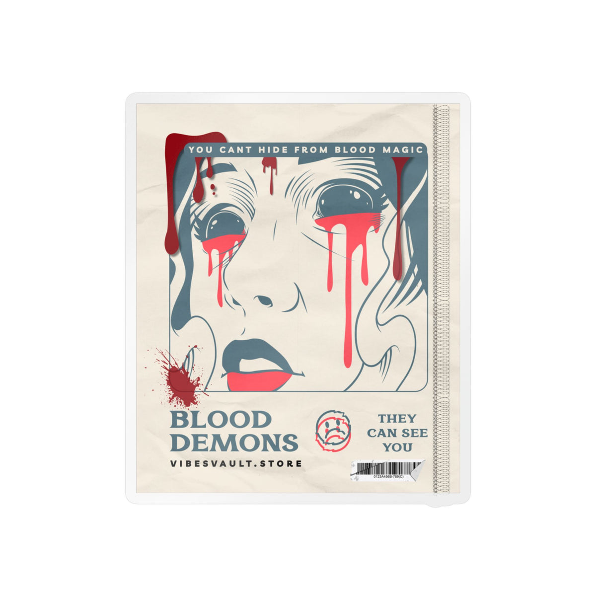 Blood Demons Kiss-Cut Vinyl Decal — Retro Horror Sticker ("You Can't Hide From Blood Magic") — Halloween 2026