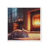 Cozy Fireplace Cat Die-Cut Magnet — Sleeping Kitten Home Décor