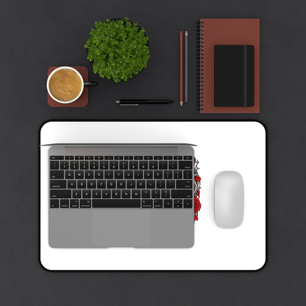 Red Roses Chrome Portrait Desk Mat