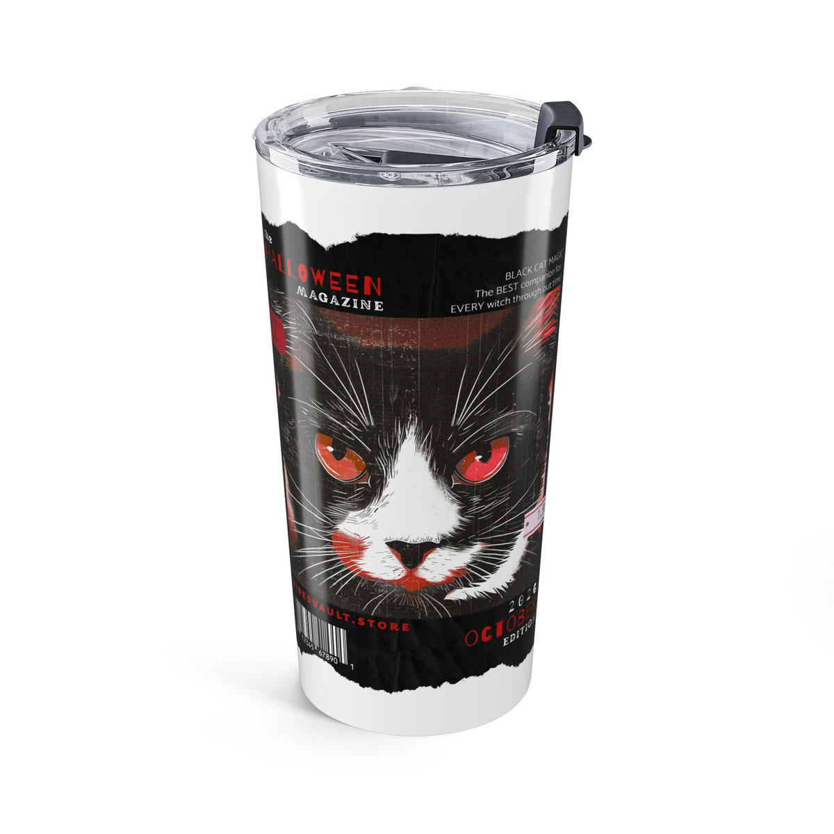 20oz Horror Cat Tumbler - Red-Eyed Noir Travel Mug— Halloween 2026