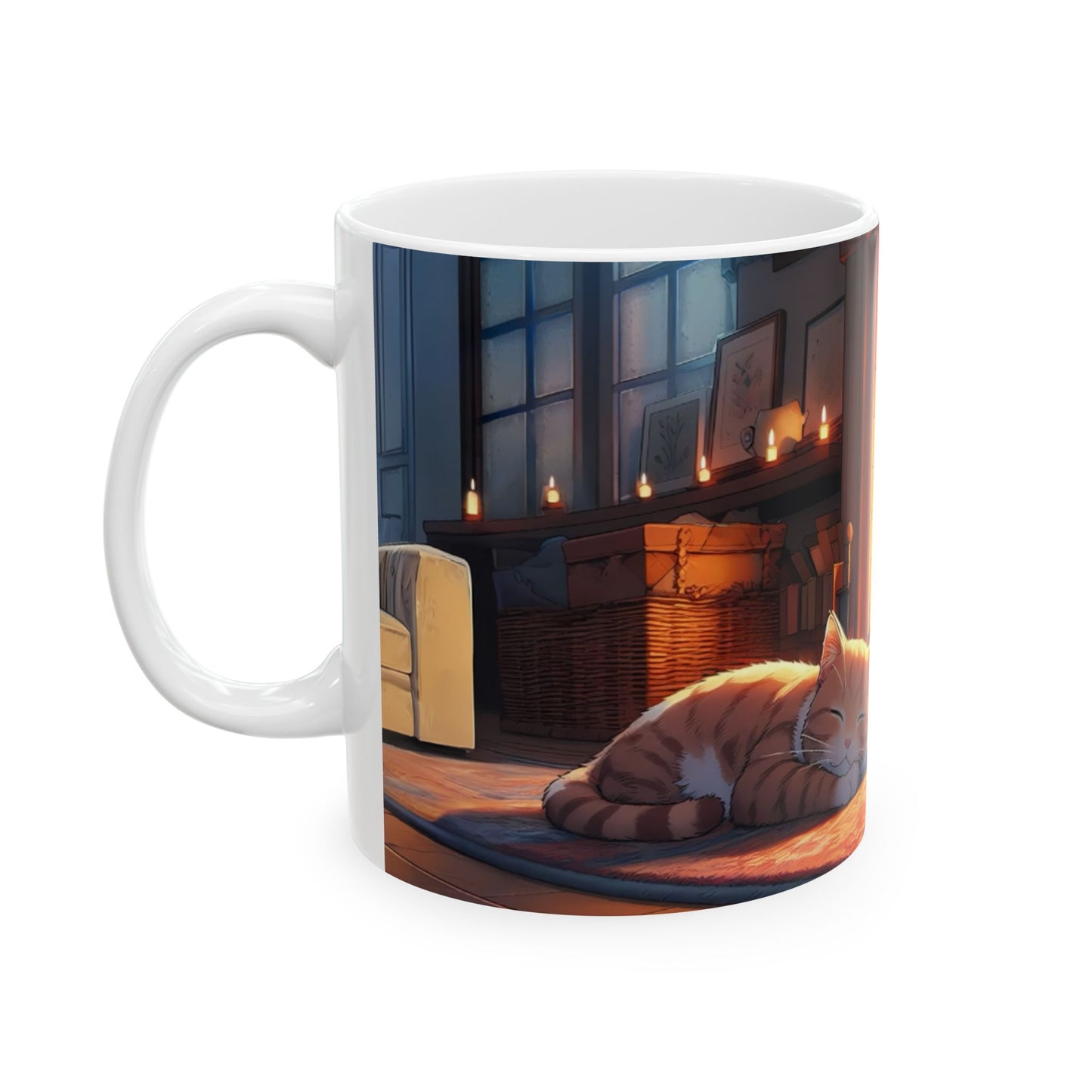 Cozy Fireplace Cat Mug – Ceramic Coffee Cup (11oz/15oz)
