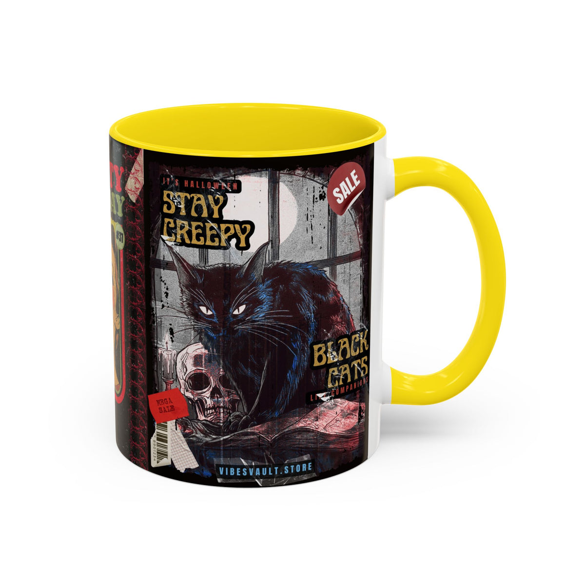 3 Book Covers Retro Vampire, Death and Black Cats Mug — Two-Tone Accent 11/15oz - Fall Halloween 2026