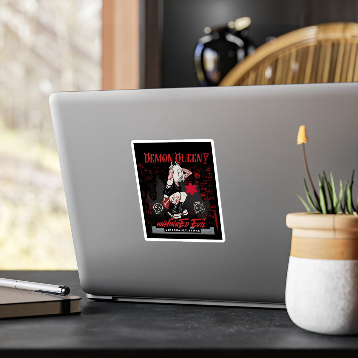 Demon Queen Kiss-Cut Vinyl Decal — Gothic Punk Sticker ("Unhinged Evil")— Halloween 2026