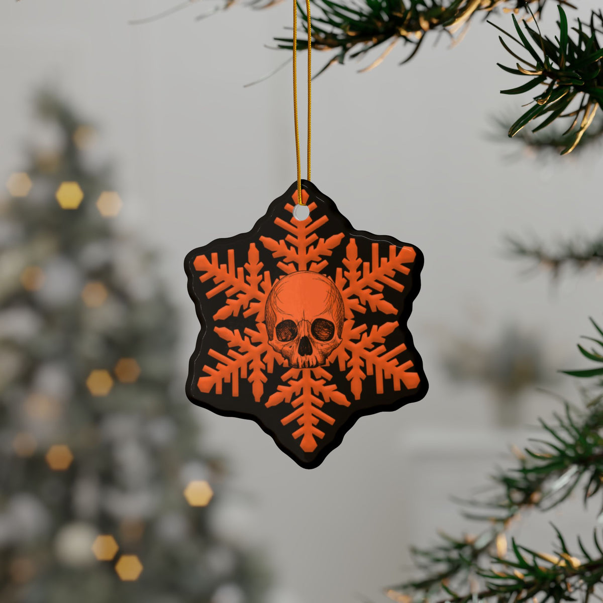 Orange Black Skull Snowflake Christmas Ornament 1pc, 3pcs, 5pcs, or 10pcs
