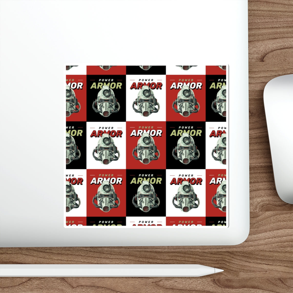 Power Armor Fallout Retro Robot Die-Cut Stickers — Vintage Sci‑Fi Helmet Pattern